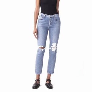 AGOLDE Riley High Rise Straight Crop Jeans in Whiplash Distressed Size 28